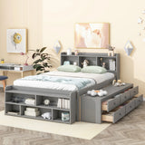 Bed With Bookcase Headboard, Under Bed Storage Drawers And Bed End Storage Case - Furniture Home Direct