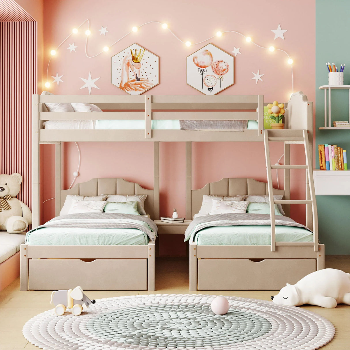 Bunk Bed, Triple Bed With Drawers And Guardrails - Furniture Home Direct