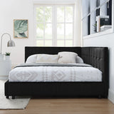 Mid-Century Storage Upholstered Tufted Bed Frame With Backrest And Armrests - Furniture Home Direct