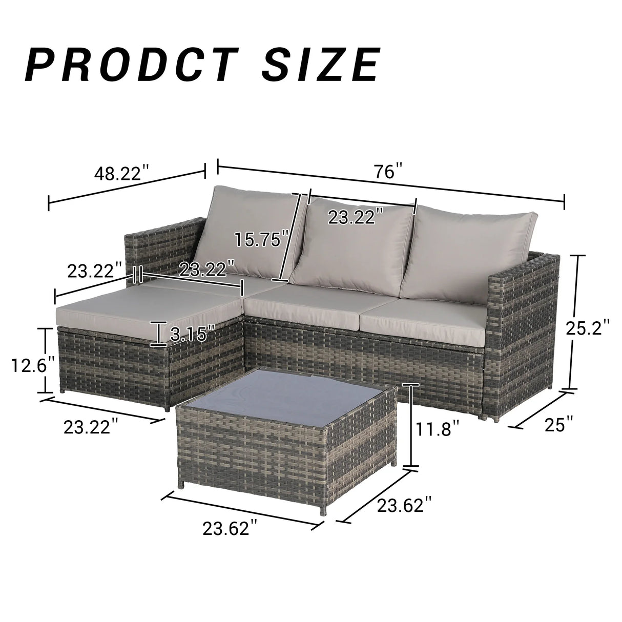 2 Piece Wicker Patio Sectional with Ottoman - Furniture Home Direct