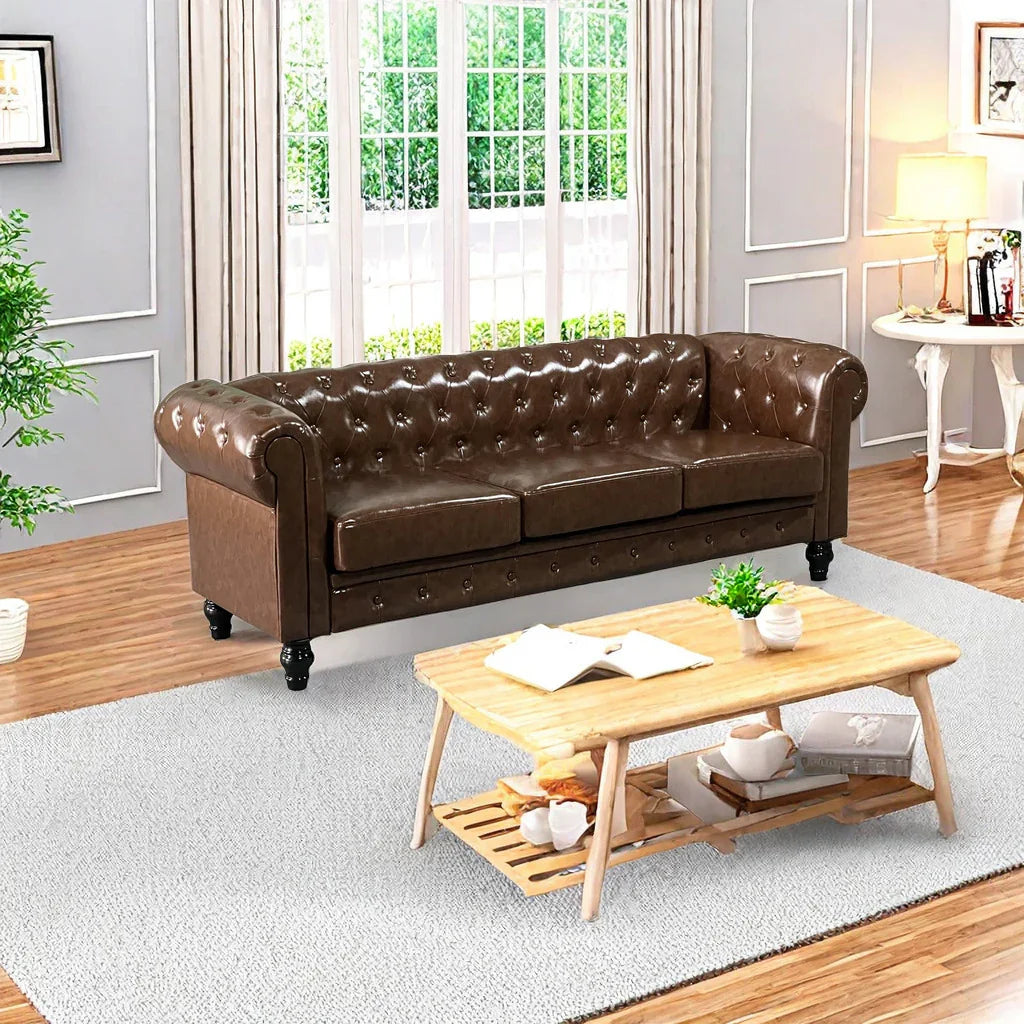 PU Upholstered Tufted Sofa - Brown - Furniture Home Direct