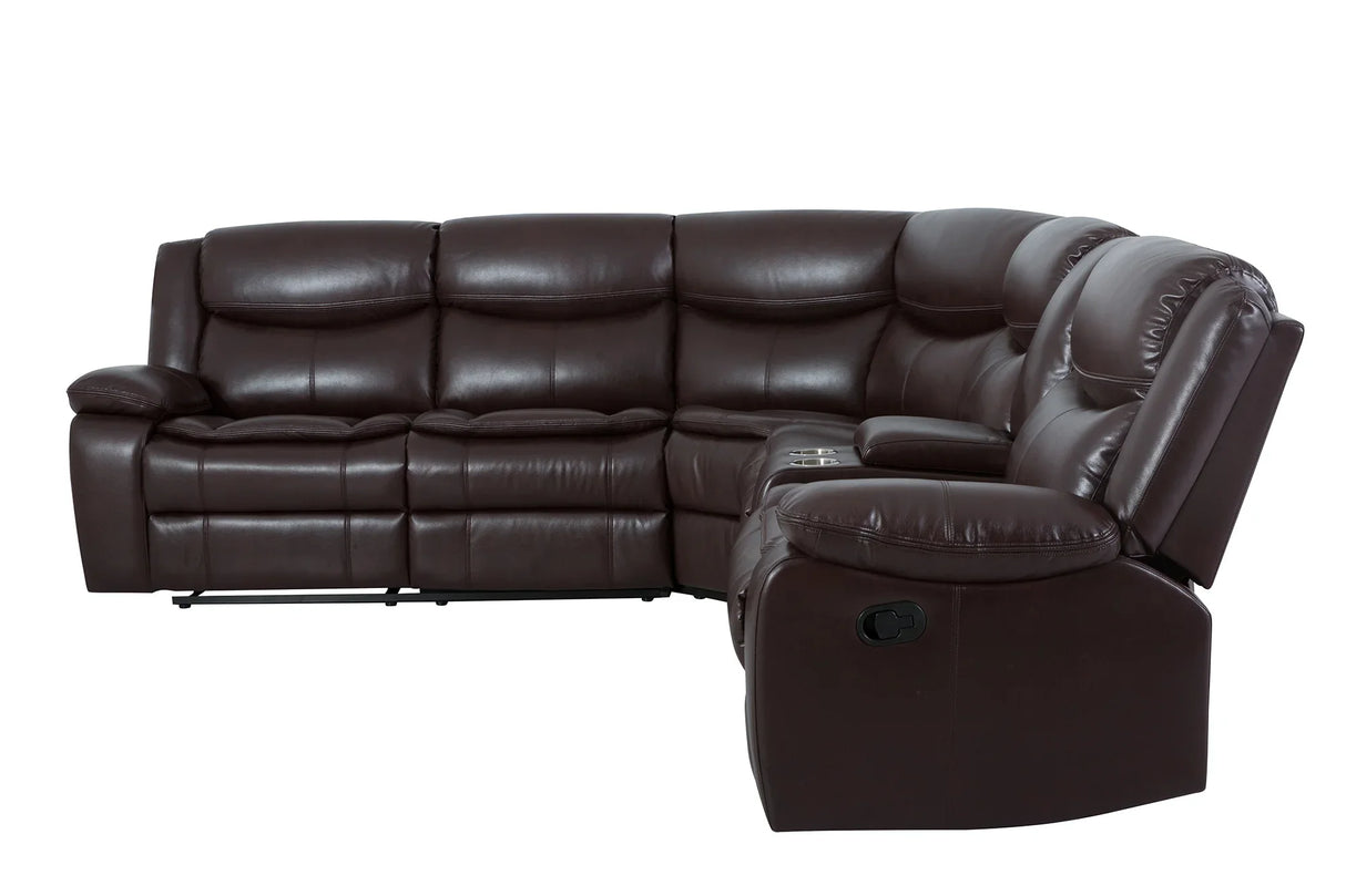 Sectional Sofa Leather Manual Reclining Family Room Brown - Furniture Home Direct