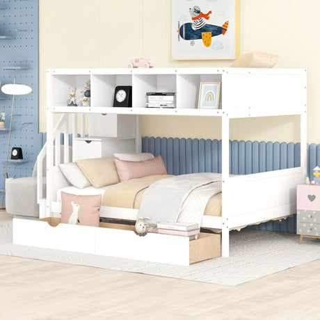 Bunk Bed With Shelfs, Storage Staircase And 2 Drawers - Furniture Home Direct
