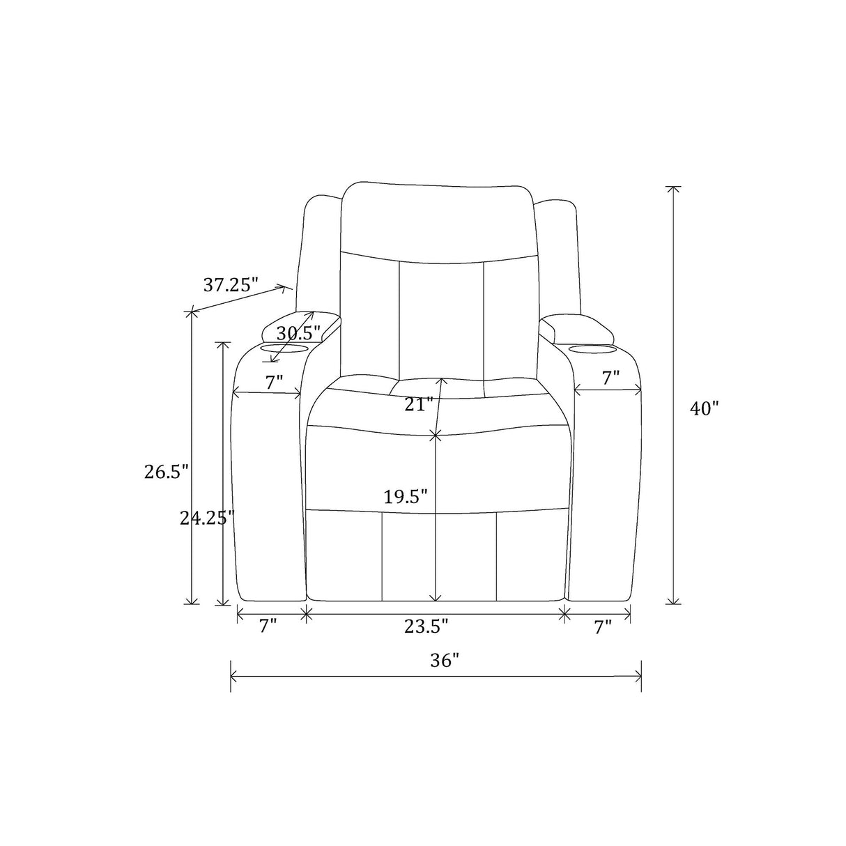 LED Power Recliner with Lift Arm Storage Charcoal USB