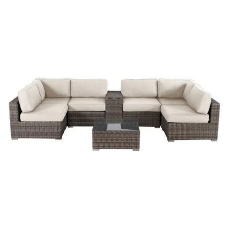 Elegant 4 Person Wicker Patio Seating Set With Cushions And Glass Top Table - Furniture Home Direct