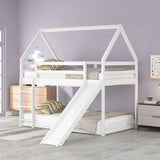 Twin Size Bunk House Bed With Slide And Ladder - White - Furniture Home Direct