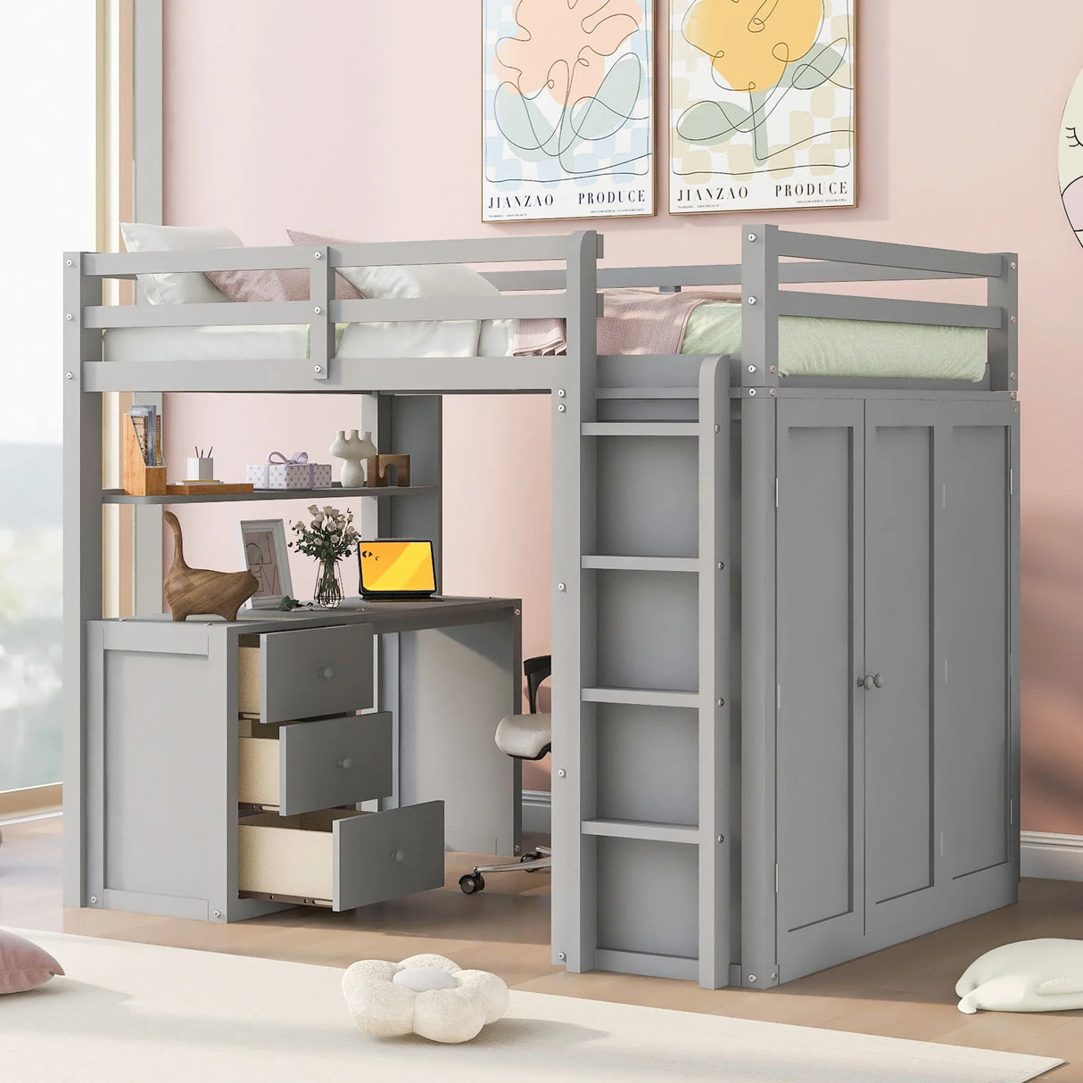 Loft Bed With Drawers, Desk, And Wardrobe - Furniture Home Direct