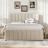 Upholstered Platform Bed With Twin Size Trundle And 3 Drawers - Furniture Home Direct