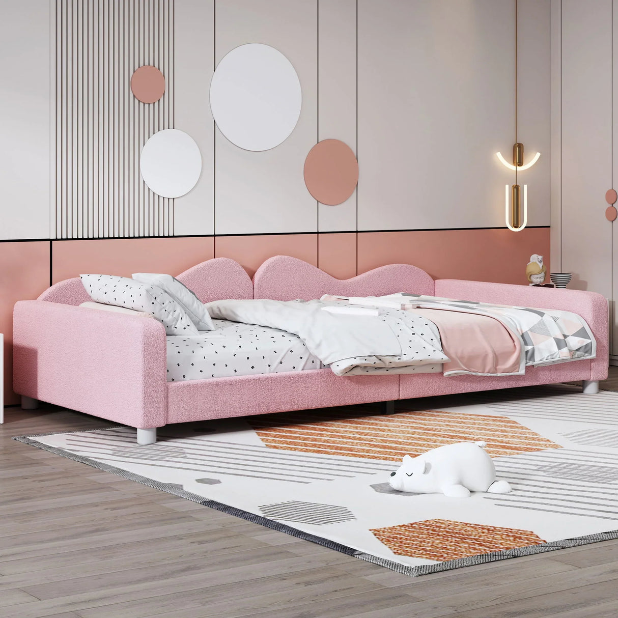 Upholstered Daybed, Sherpa Fabric Sofabed With Cloud-Shaped Backrest - Furniture Home Direct