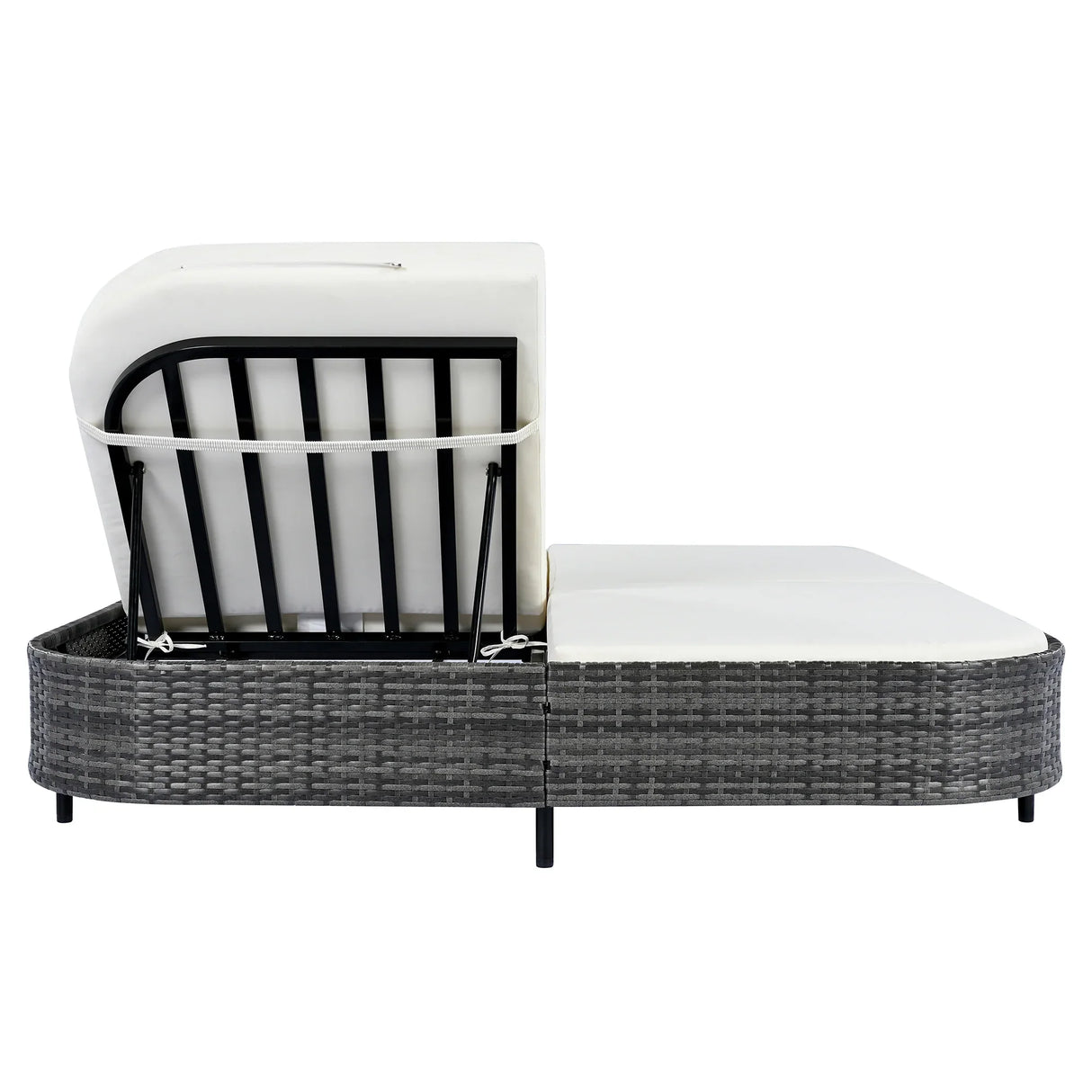 Outdoor Wicker Double Chaise (Black Frame+Beige Cushion) - Furniture Home Direct