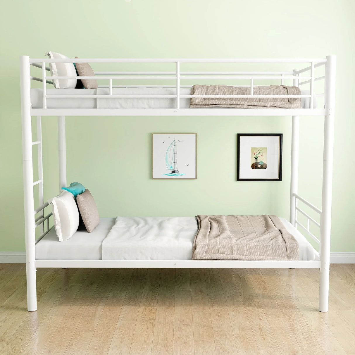 Bunk Bed For Kids, Convertible Frame With Ladders & Guardrail - Furniture Home Direct