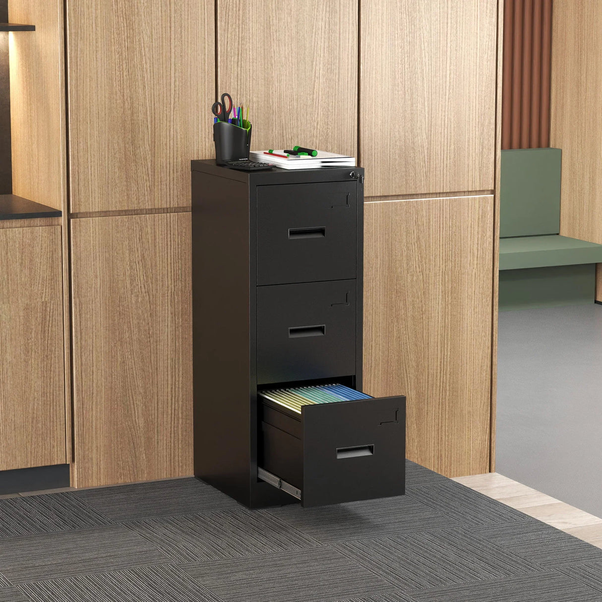 Modern Drawer Metal Vertical File Cabinet With Lock And Card Slot For Office - Furniture Home Direct