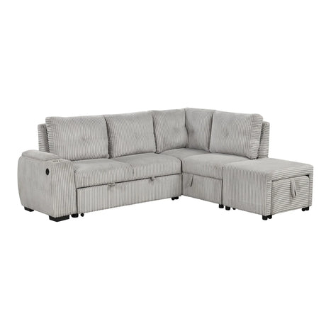 Pull-Out L-Shaped Sectional Sofa With Movable Ottoman And Stool, Large Storage Space, A Cup Holder, And 2 USB Ports For Living Room - Furniture Home Direct