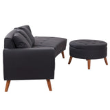 107 Inch Black Sectional With Round Storage Ottoman - Furniture Home Direct
