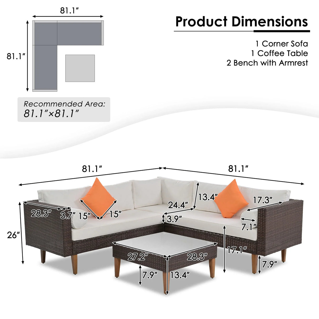 4 Pieces Outdoor Wicker L-Shape Sofa Set - Furniture Home Direct