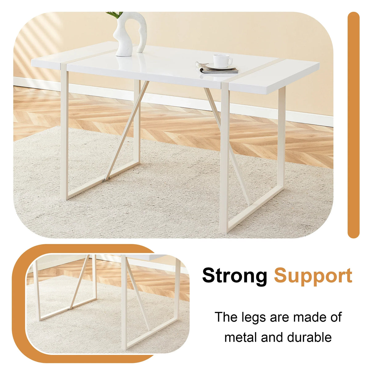Dining Table Industrial Rectangular MDF Metal Frame White - Furniture Home Direct