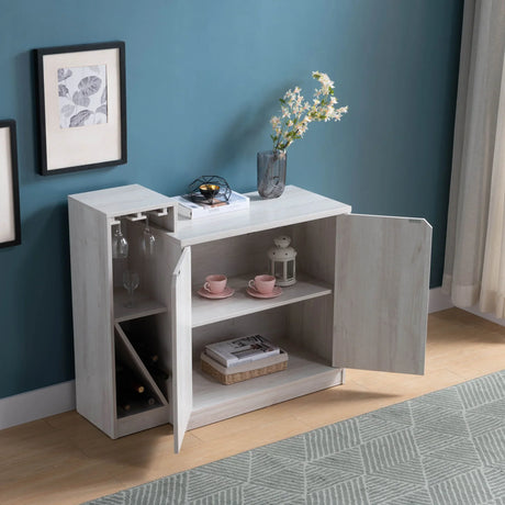 Bar Cabinet, Wine Bottle Storage Display Kitchen Cabinet, Holds 4 Wine Bottles - White Oak - Furniture Home Direct
