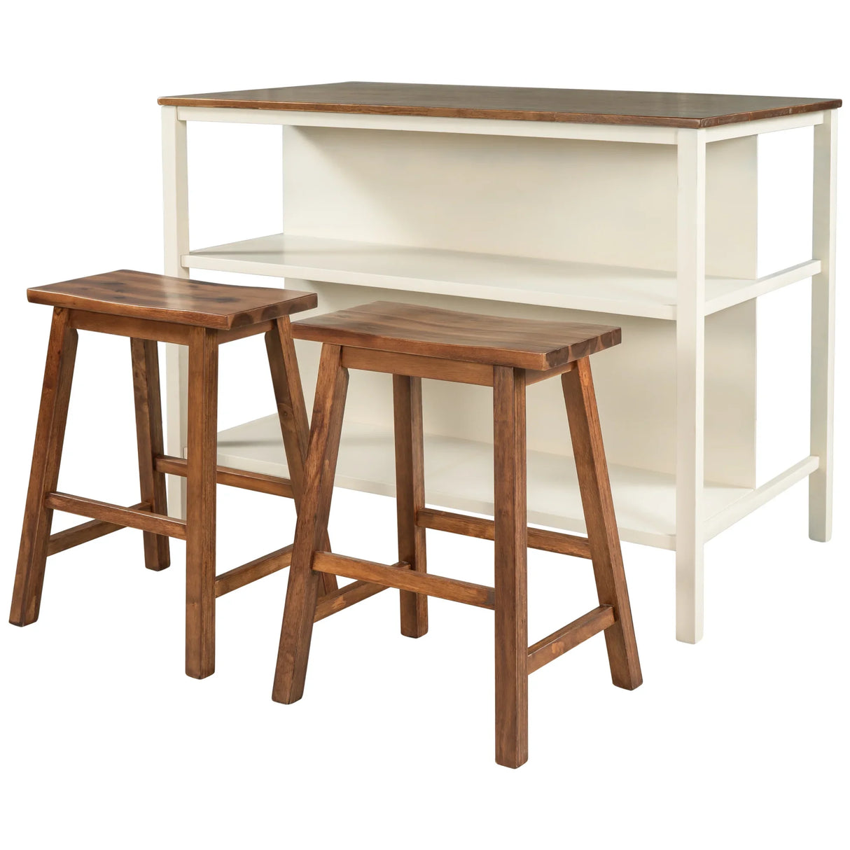 Kitchen Island Set With Stools 45 Inch Top Walnut Off White - Furniture Home Direct