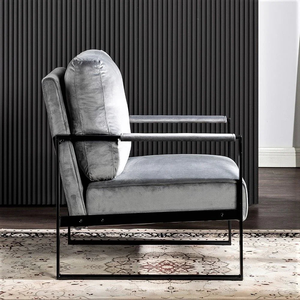 Classic Mid Century Modern Accent Chair With Durable Square Metal Frame, Armchair - Furniture Home Direct