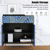 Accent Cabinet With Blue Panels Lacquered Black and Blue - Furniture Home Direct