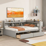 Full Bed With L-Shaped Bookcases, Drawers - Furniture Home Direct