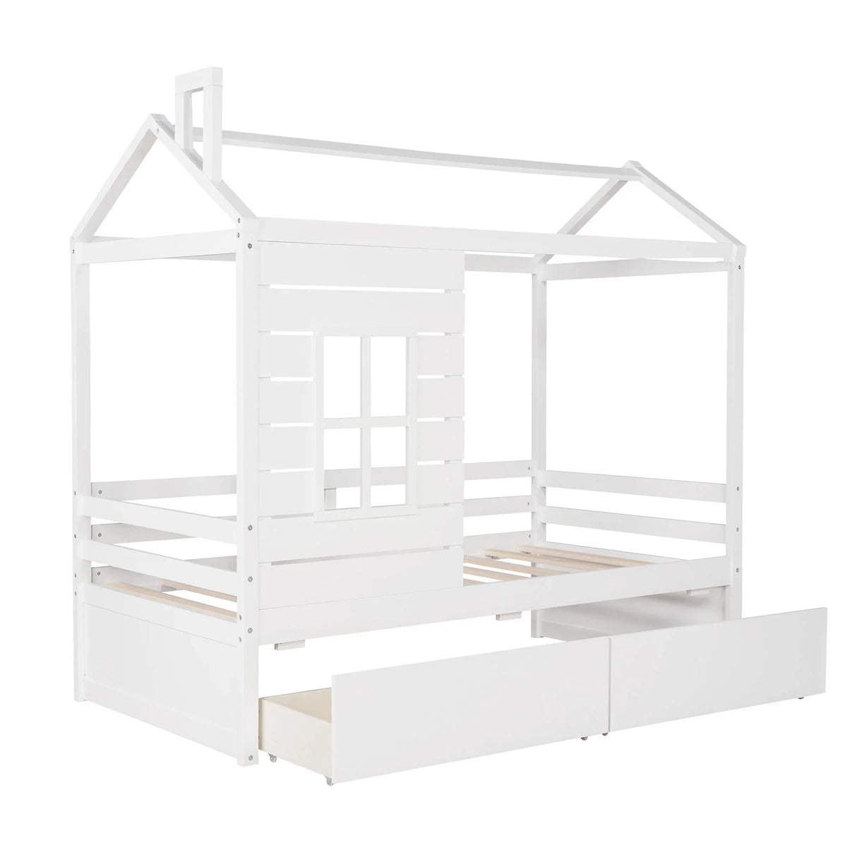 Twin Size Classic House Bed With 2 Drawers - White - Furniture Home Direct