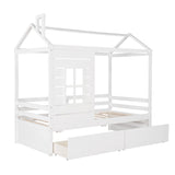 Twin Size Classic House Bed With 2 Drawers - White - Furniture Home Direct