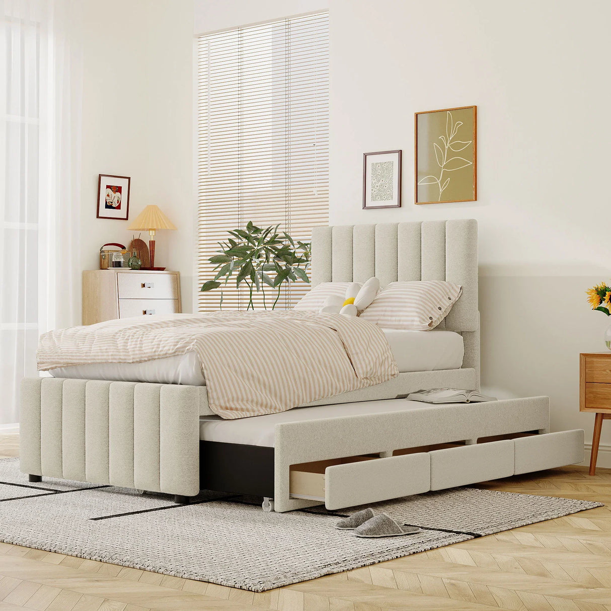 Upholstered Design Platform Bed With Trundle - Furniture Home Direct