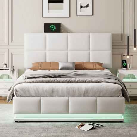 Platform Bed Tufted Upholstered Hydraulic Storage White - Furniture Home Direct