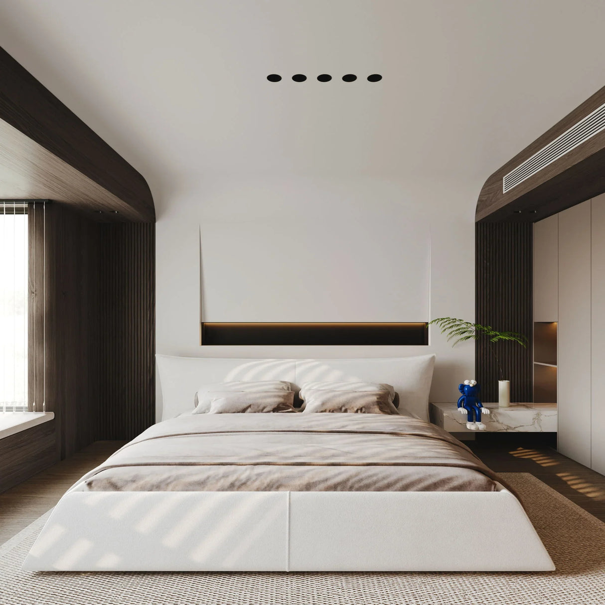 Upholstered Platform Bed With Special Shaped Velvet Headboard - Furniture Home Direct