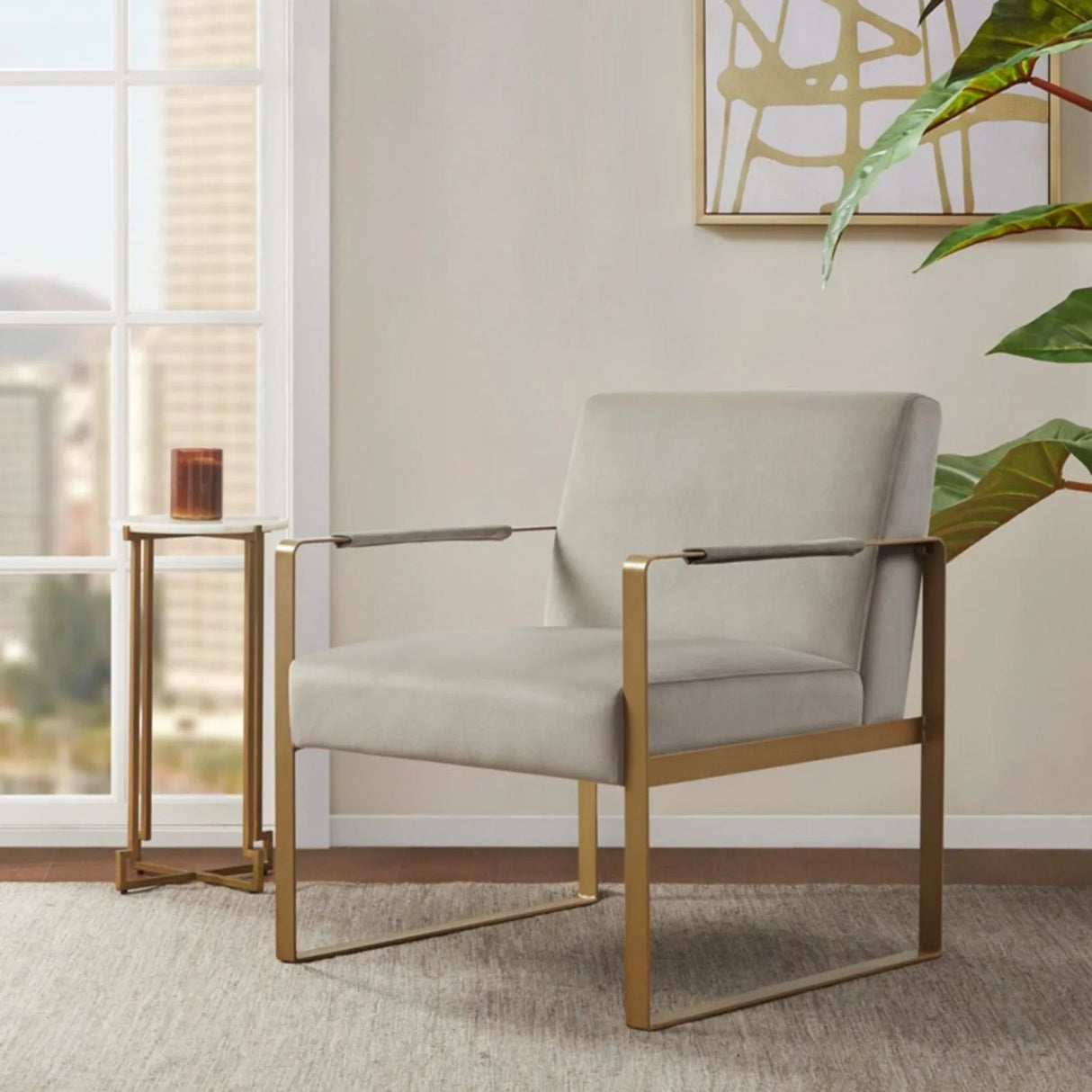Jayco - Accent Chair With Metal Arms - Beige - Furniture Home Direct