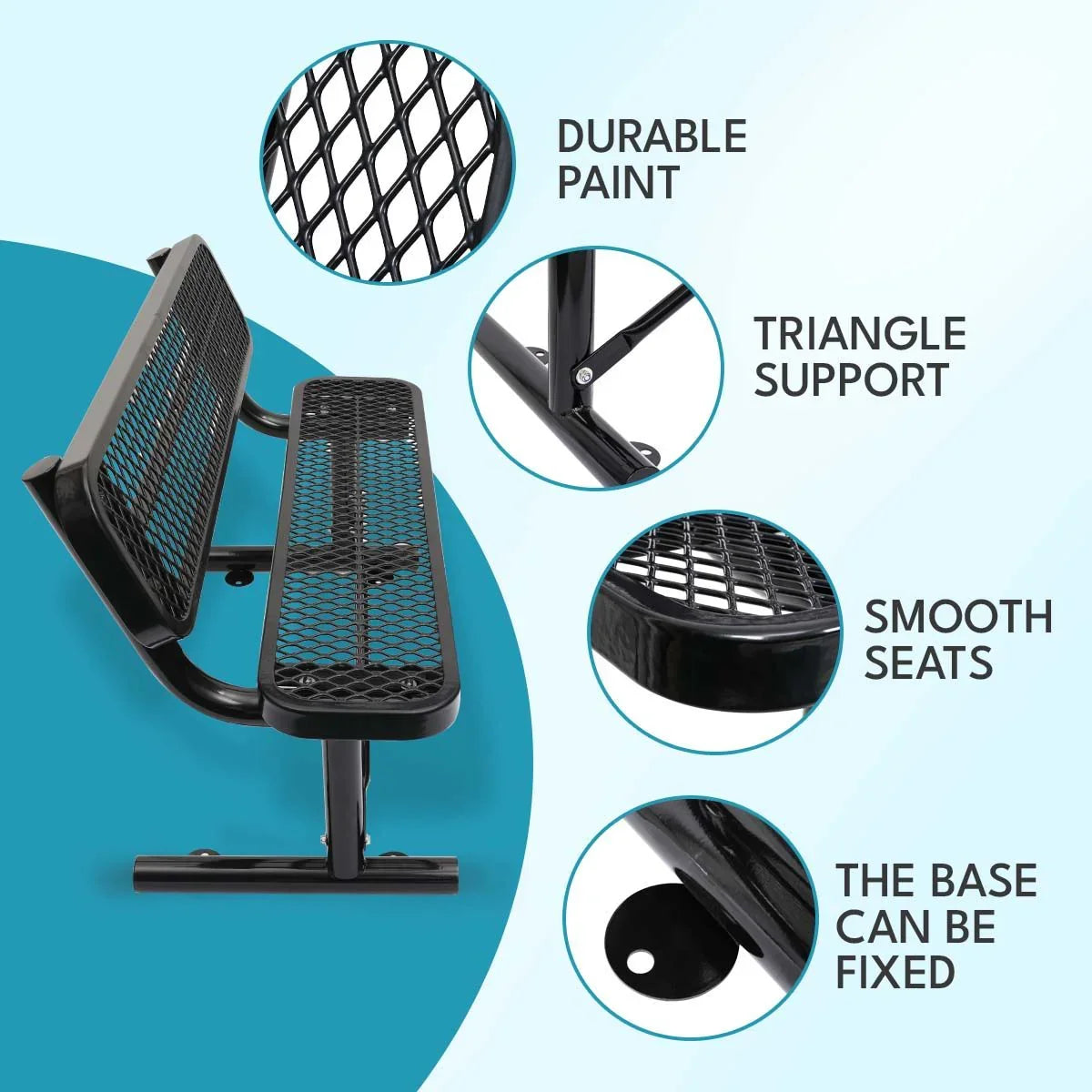 Outdoor Steel Bench With Backrest - Furniture Home Direct