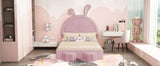 Rabbit Shaped Bed With Storage Stools Upholstered Pink - Furniture Home Direct