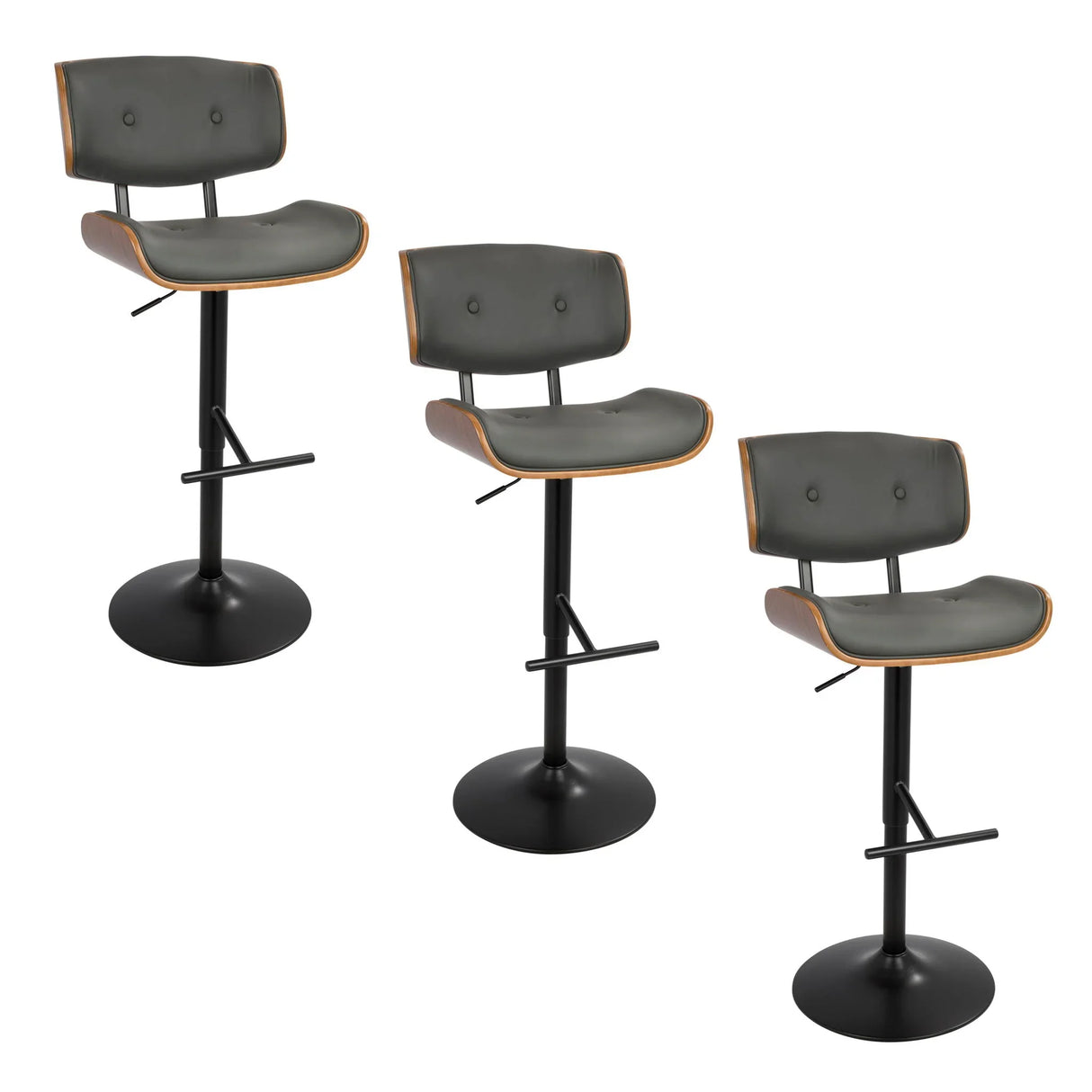 Lombardi - Mid Century Modern Adjustable Barstool With Swivel With Straight T Footrest (Set of 3) - Furniture Home Direct