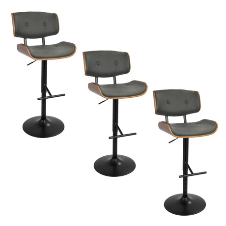 Lombardi - Mid Century Modern Adjustable Barstool With Swivel With Straight T Footrest (Set of 3) - Furniture Home Direct