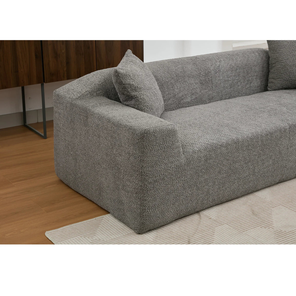 2 Piece Boucle Cloud Living Room Set with 2 Trays - Dark Gray - Furniture Home Direct