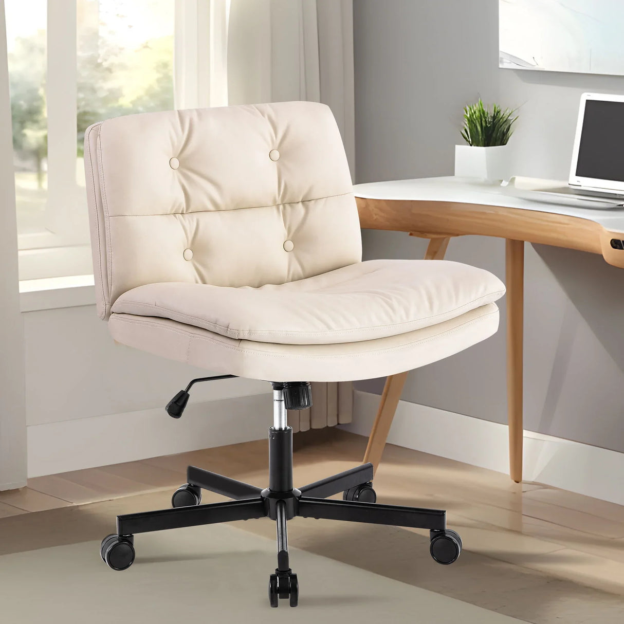 Large Size Swivel Home Office Desk Chair Armless Office Room Chair - Beige - Furniture Home Direct
