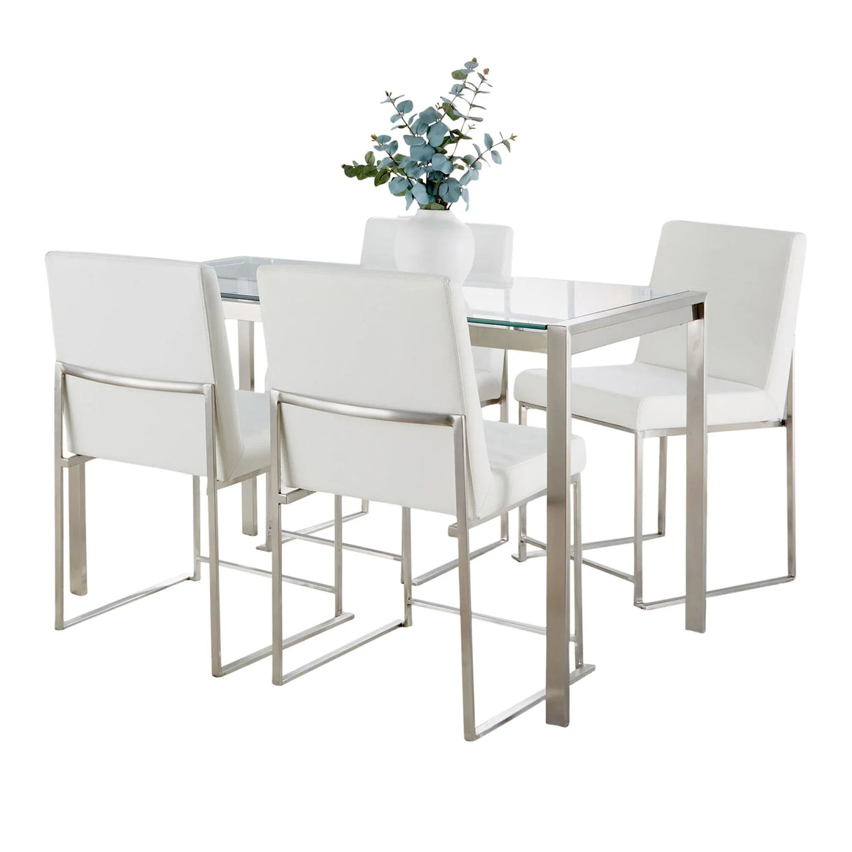 Fuji - High Back Contemporary Dining Set, Glass 5 Piece - Furniture Home Direct