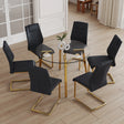 Dining Set Round Glass Table Six Faux Leather Chairs Black - Furniture Home Direct