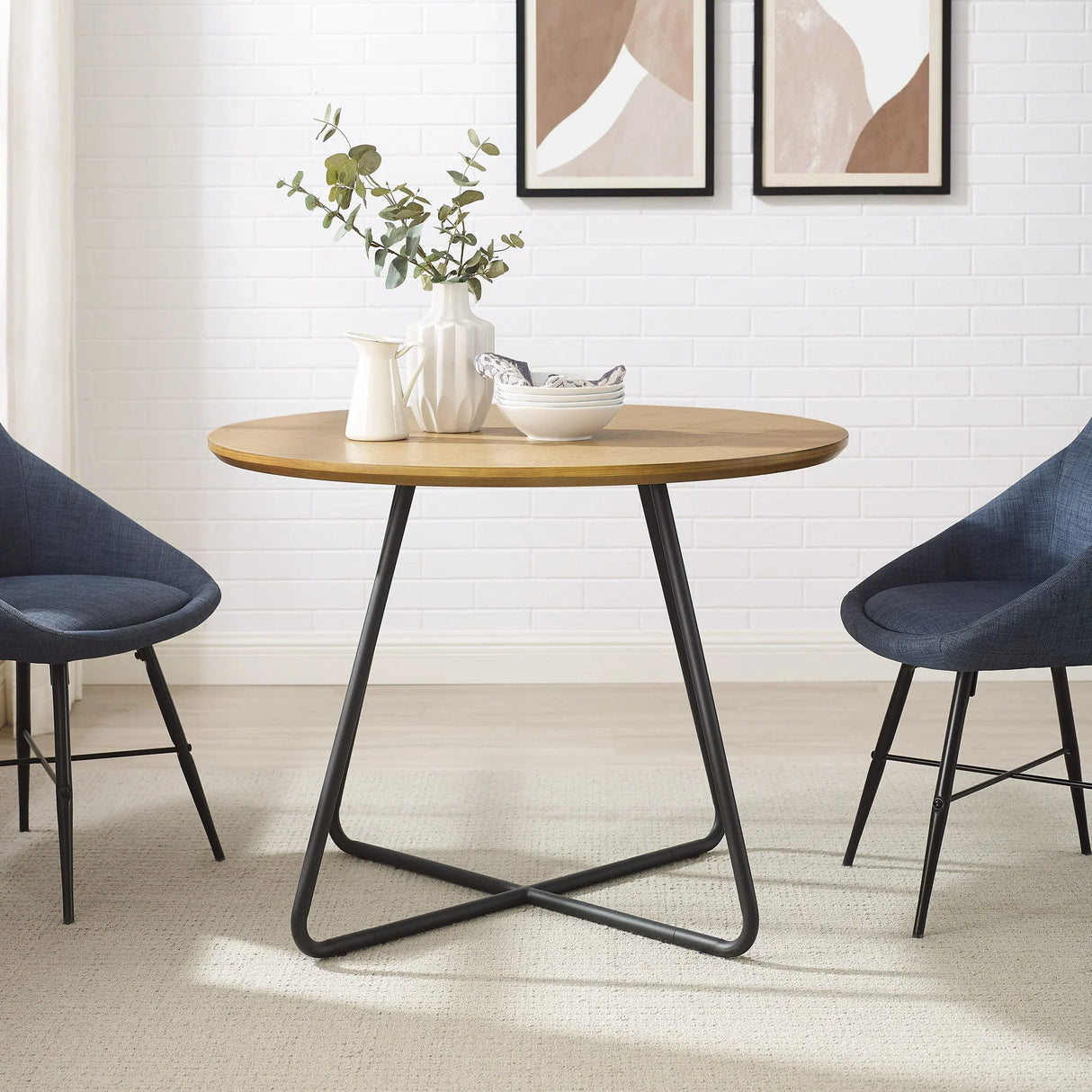 Modern Curved X Base Round Dining Table - English Ash - Furniture Home Direct