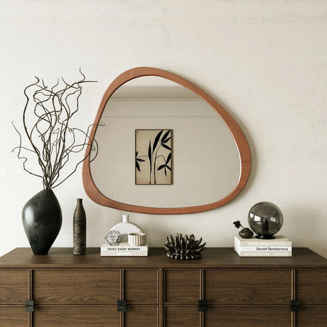 Asymmetrical Wall Mirror Wooden Framed Mirror Large Sized Dressing Mirror, For Living Room, Bedroom, Bathroom, Hallway Or Entry Way - Natural Wood - Furniture Home Direct