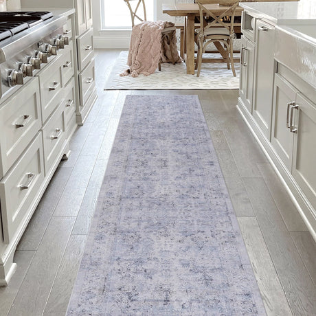 Maval - 2'6'' X 10' Washable Runner Rug - Blue / Cream - Furniture Home Direct