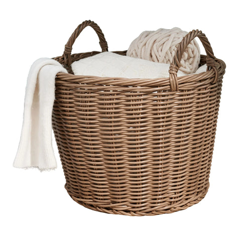 Round Cone Woven Resin Wicker Basket With Handles For Versatile Storage - Walnut Brown - Furniture Home Direct