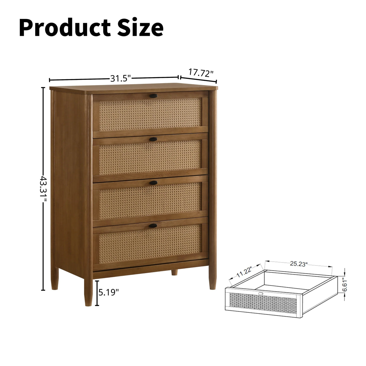 Bedroom Set 5 Piece Contemporary Solid Rubberwood Walnut - Furniture Home Direct