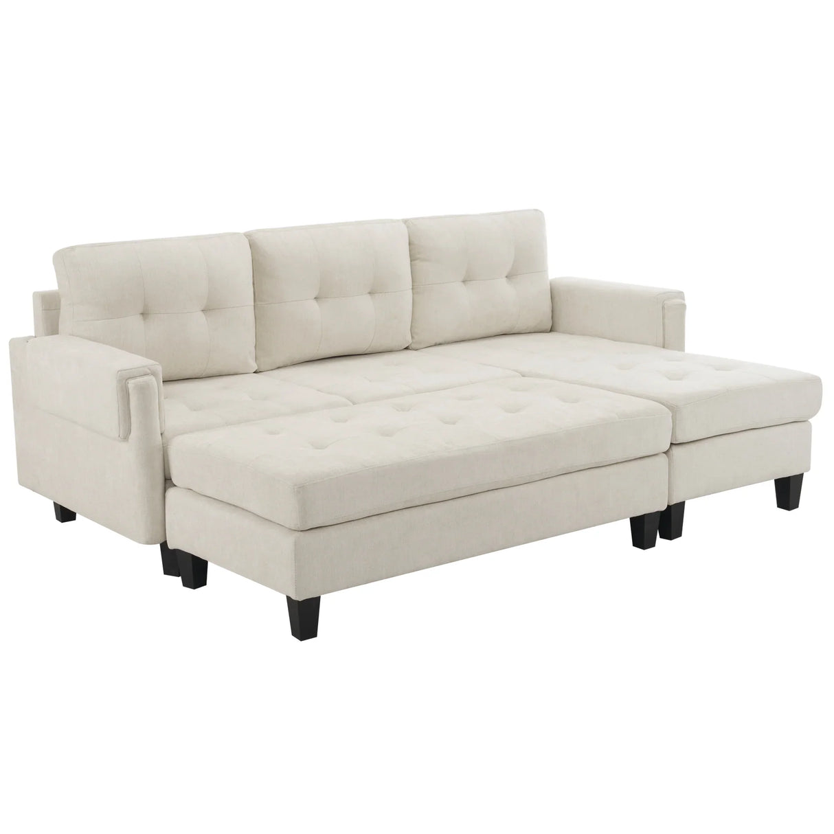 Sleeper Sectional Chenille L Shaped With Chaise Beige - Furniture Home Direct