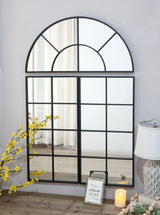 Large Arched Wall Mirror With 3 Separate Sections - Black - Furniture Home Direct