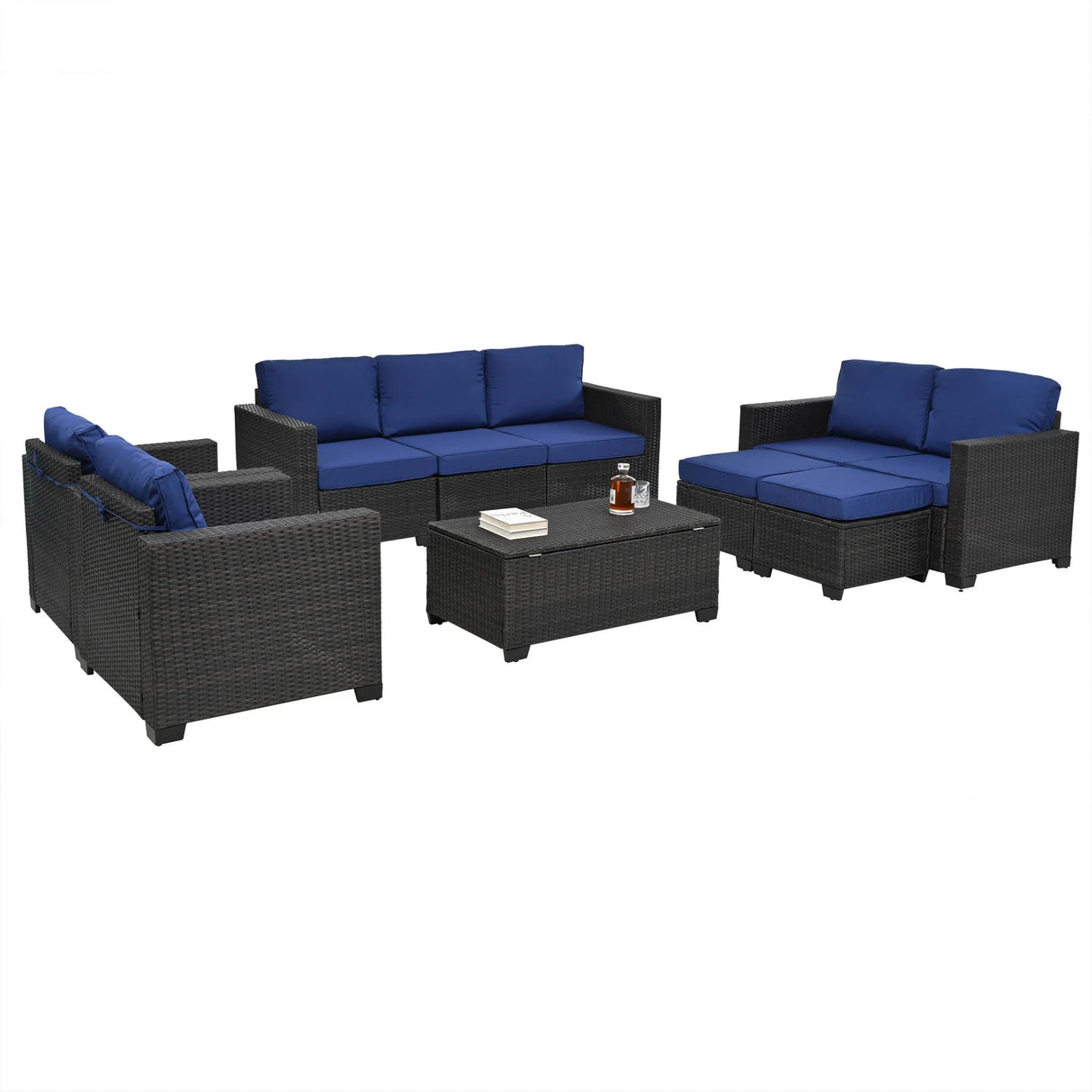 4 Piece Rattan Outdoor Patio Set - Blue - Furniture Home Direct