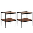 Modern Rectangle End Table (Set of 2) With Tempered Glass Tabletop And Layer - Brown - Furniture Home Direct