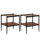 Modern Rectangle End Table (Set of 2) With Tempered Glass Tabletop And Layer - Brown - Furniture Home Direct