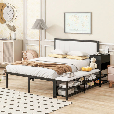 Platform Bed With 2 Tier Storage Shelves, Storage Cabinet - Furniture Home Direct